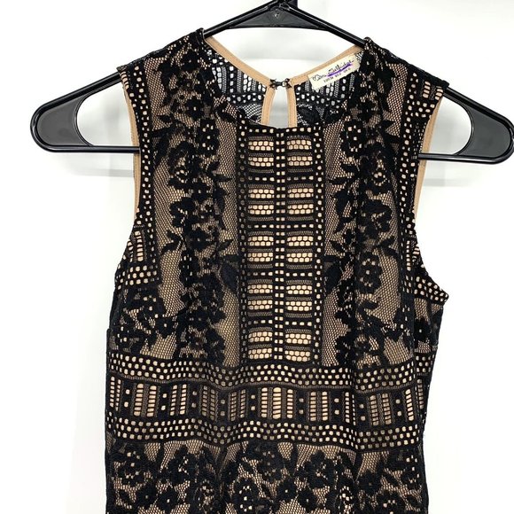 Miss Selfridge Dress Maxi Black Floral Lace Sleeveless Open Back Slits - Picture 7 of 13